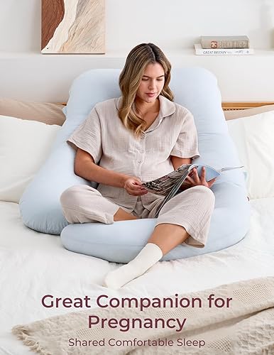 Momcozy Pregnancy Pillows for Sleeping, U Shaped Full Body Maternity Pillow with Removable Cover - Support for Back, Legs, Belly, HIPS for Pregnant Women, 57 Inch Pregnancy Pillow for Women, Grey - Jamouz