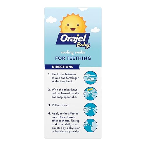 Orajel Baby Daytime Cooling Swabs for Teething, Drug-Free, 1 Pediatrician Recommended Brand for Teething*, 12 Swabs (Packing May Vary) - Jamouz