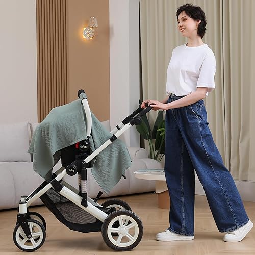 100% Muslin Cotton Car Seat Cover Baby, Carseat Canopy Cover, Universal Fit Stroller Covers for Boys and Girls (Roman Green) - Jamouz