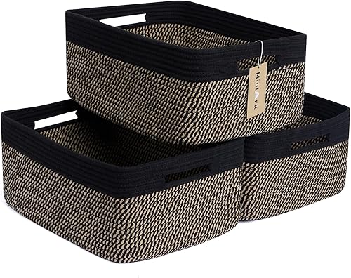 Large Storage Baskets for Shelves, Closet Organizers Bins for Clothes Blanket Towels, Baby Nursery, Toy Baskets Box, Woven Rope Baskets, 17 x 13 x 7.5”, 3 Packs Woven Brown - Jamouz
