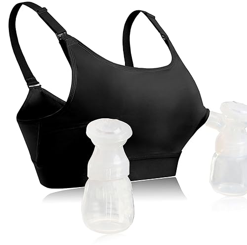 Hands Free Pumping Bra Hands-Free Breast Pump Bra Nursing Bras for Pumping Adjustable Breast-Pumps Holding and Nursing Bra (Black, Large) - Jamouz