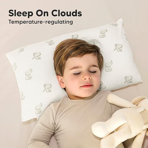 Toddler Pillow with Pillowcase - 13x18 My Little Cuddly Pillow, Viscose Derived From Bamboo Nursery Toddler Pillows for Sleeping,Kids Pillow,Small Travel Pillows,Mini Toddler Bed Pillow (Meadow) - Jamouz