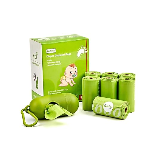 Baby Disposable Diaper Bags, Waste Bags 8 Refill Rolls/120 Bags with Dispenser, Convenient and Quick Diaper Disposal, Unscented - Jamouz