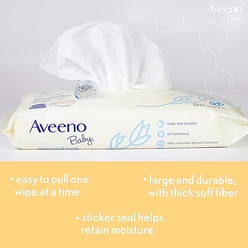 Aveeno Baby Sensitive All Over Wipes with Aloe & Natural Oat Extract for Face, Bottom, Hands & Body, pH-Balanced, Hypoallergenic, Fragrance-, Phenoxyethanol- & Alcohol-Free, 64 ct - Jamouz