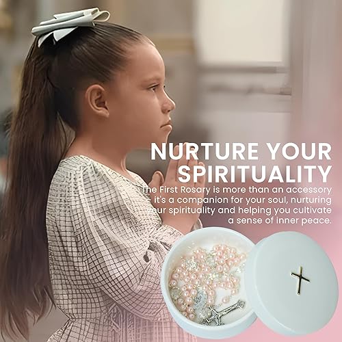 Sweet Treasures Gift – Baptism Gifts for Boys, First Rosary with Ceramic Keepsake Box and Card, Catholic Communion Gift, Christening and Baby Shower Rosary Beads, Blue - Jamouz