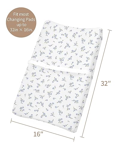 Changing Pad Cover for Baby Boy Girl 2 Pack, Muslin Changing Table Pad Covers with Boho Style, Neutral Nursery Bedding Essentials Soft and Breathable(Dusty Rose & Flower-A) - Jamouz
