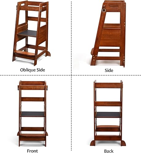 TOETOL Bamboo Toddler Kitchen Step Stool White Helper Standing Tower Height Adjustable with Anti-Slip Protection for Kids Kitchen Counter Learning - Jamouz