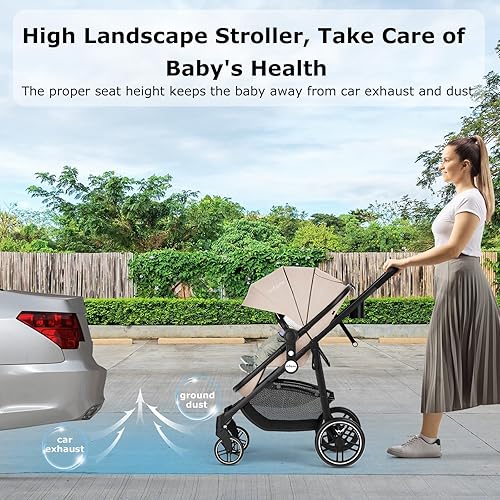 INFANS 2 in 1 Baby Stroller, High Landscape Infant Stroller & Reversible Bassinet Pram, Foldable Pushchair with Adjustable Canopy, Cup Holder, Storage Basket, Suspension Wheels (Grey) - Jamouz