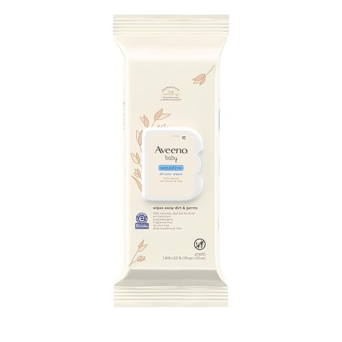 Aveeno Baby Sensitive All Over Wipes with Aloe & Natural Oat Extract for Face, Bottom, Hands & Body, pH-Balanced, Hypoallergenic, Fragrance-, Phenoxyethanol- & Alcohol-Free, 64 ct - Jamouz