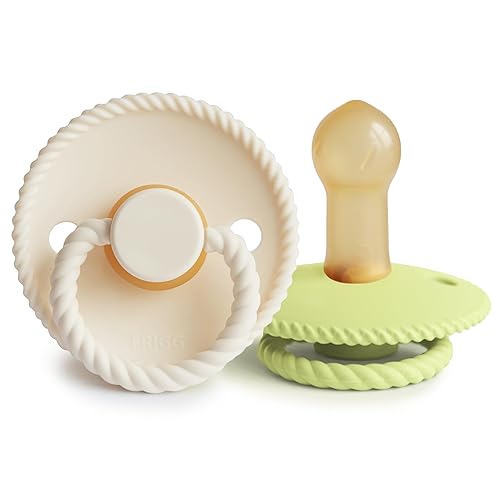 FRIGG Rope Natural Rubber Baby Pacifier | Made in Denmark | BPA-Free (Olive/Sage, 6-18 Months) - Jamouz
