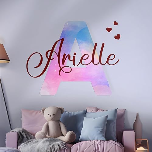 Custom Stickers Name Wall Decor I Personalized Name Sign for Room Decor | Multiple Custom Name & Initial I Decal for Baby Girl Nursery Decor I Nursery Wall Decal for Baby (A. Pink and Blue Sky) - Jamouz