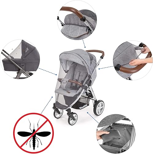 Baby Mosquito Net for Stroller and Carrycot - Jogging Stroller Insect Mesh Net - Universal Fit, Premium Quality: Machine Washable - Gray - Jamouz