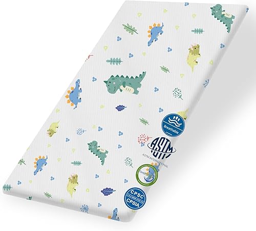 38'x24' Mini Crib Mattress with Washable Breathable Soft Waterproof Animal Cover - Portable Dual-Sided Design Infants Mattress with High Density Support Foam and Memory Foam - Jamouz