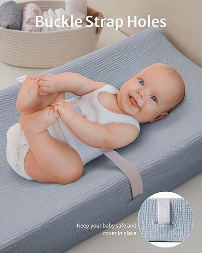 Blissful Diary Muslin Changing Pad Cover for Girls Boys, Ultra Soft Breathable Cotton, Baby Diaper Change Table Pad Covers, 2Pack (Roman Green&Leaf) - Jamouz