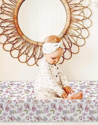 Changing Pad Cover for Baby Boy Girl 2 Pack, Muslin Changing Table Pad Covers with Boho Style, Neutral Nursery Bedding Essentials Soft and Breathable(Dusty Rose & Flower-A) - Jamouz
