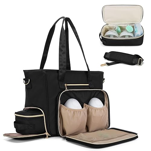 BAFASO Wearable Breast Pump Bag with Cooler and Laptop Sleeve (Compatible with Momcozy S12 Pro, Momcozy M5, Elvie), Pumping Bag for Working Moms (Patent Pending), Black - Jamouz