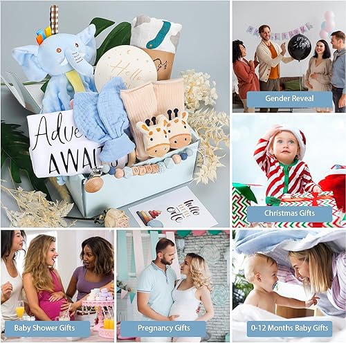 Baby Boy Gifts, Newborn Baby Gifts, Baby Gifts for Boys,Baby Boy Gift Basket,Unique Baby Gifts Basket Essential Stuff,Gender Reveal Gifts, Baby Swaddle Blanket - Jamouz