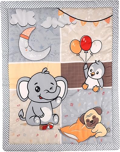 Elephant Moon Crib Quilt for Baby Boys and Girls | Microfiber Crib Comforter for Standard Size Crib | Super Soft Reversible Baby Quilted Blanket - Jamouz