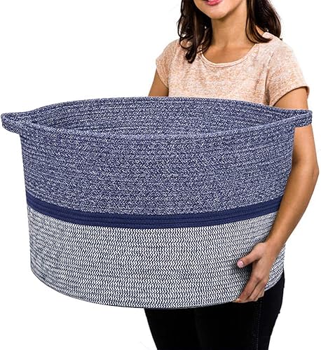 Extra Large Cotton Rope Basket 22' x 14' - Toy Basket for Kids -Blanket Basket for Living Room - Woven Baskets for Storage - Jamouz