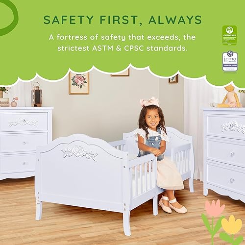 Rose 3-in-1 Convertible Toddler Bed in Blush Pink, Greenguard Gold Certified, JPMA Certified, Safety Rails, Made of Sustainable New Zealand Pinewood - Jamouz