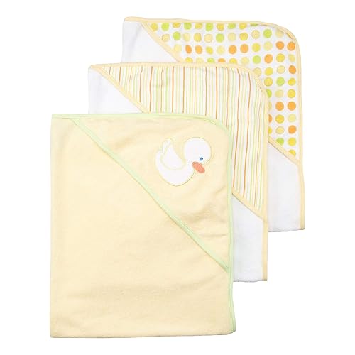 Spasilk Hooded Towel Set for Newborn Boys and Girls, Soft Terry Towel Set, Pack of 3, Yellow Duck - Jamouz