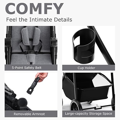 INFANS 2 in 1 Baby Stroller, High Landscape Infant Stroller & Reversible Bassinet Pram, Foldable Pushchair with Adjustable Canopy, Cup Holder, Storage Basket, Suspension Wheels (Grey) - Jamouz