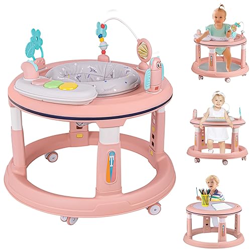 Baby Walker with Music and Lights, 5 Adjustable Heights, Baby Walkers and Activity Center for Boys Girls Babies 6-12 Months, Features 360 Degree Swivel Seat, Detachable Toys and Bounce Foot pad - Jamouz