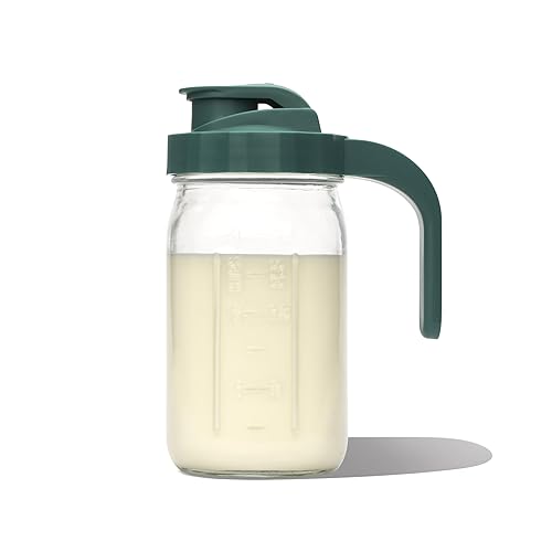 Willow - Glass Breastmilk Pitcher - Dishwasher Safe - 32oz Capacity - Wide Mouth Jar for Easy Transfer & Cleaning - Easy Pour Spout into Bottles or Breast Milk Storage Bags - Breastfeeding Essentials - Jamouz