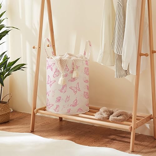 TECHMILLY Large Storage Basket for Girls and Boys, Collapsible Laundry Hamper with Long Handles, Toy Bins for Nursery, Kids Room Décor - Jamouz