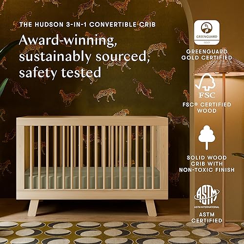 babyletto Hudson 3-in-1 Convertible Baby Crib with Toddler Bed & Daybed Conversion - Easy to Assemble - GREENGUARD Gold Certified w/ 4 Adjustable Mattress Heights - Natural - Jamouz
