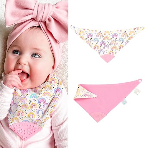 Reversible Bandana and Teether Bibs for Baby Boys & Girls - 100% Cotton Bibs Absorbent, Durable and Easy to Clean - Jamouz