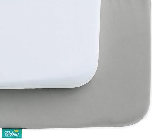 Biloban Pack and Play Sheets Waterproof 2 Pack Fitted, Compatible with Baby Graco/Dream On Me/Baby Trend/Pamo Babe Pack n Play/Playard and Other 38' X 26' Playpen Mattress, Grey & White - Jamouz