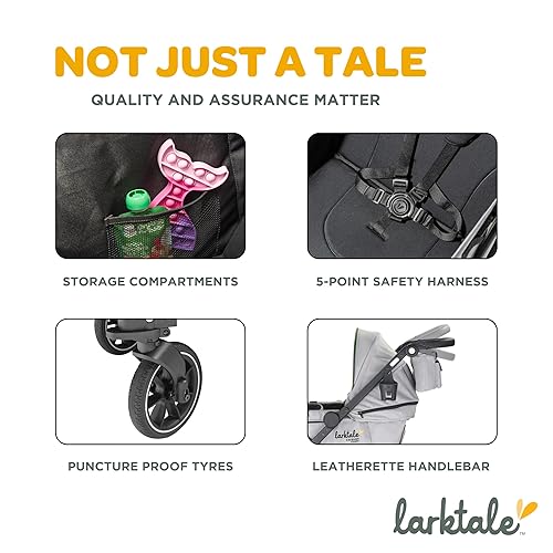 Larktale Caravan Coupe - Compact 2-Seater Stroller Wagon with Small Fold - Adjustable Canopies Included - Gray/Green - Jamouz