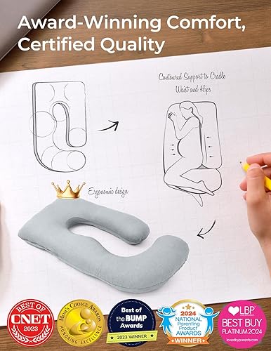 Momcozy Pregnancy Pillows for Sleeping, U Shaped Full Body Maternity Pillow with Removable Cover - Support for Back, Legs, Belly, HIPS for Pregnant Women, 57 Inch Pregnancy Pillow for Women, Grey - Jamouz
