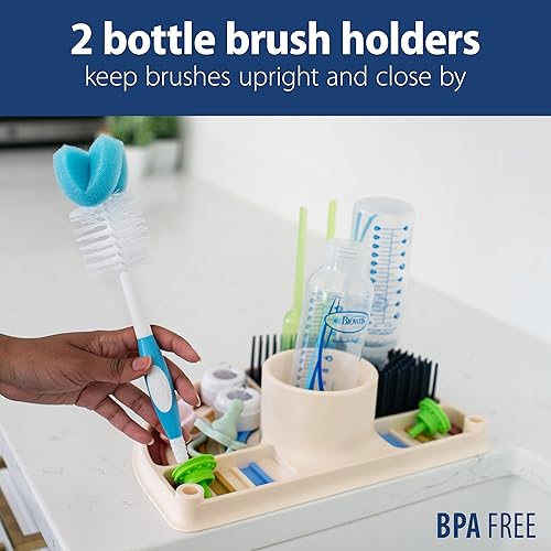 Dr. Brown's 2-in-1 Dry & Prep Silicone Mat, Silicone Baby Bottle Drying Mat with Removable Pegs for Baby Essentials, Built-in Bottle Prep, BPA-Free - Jamouz