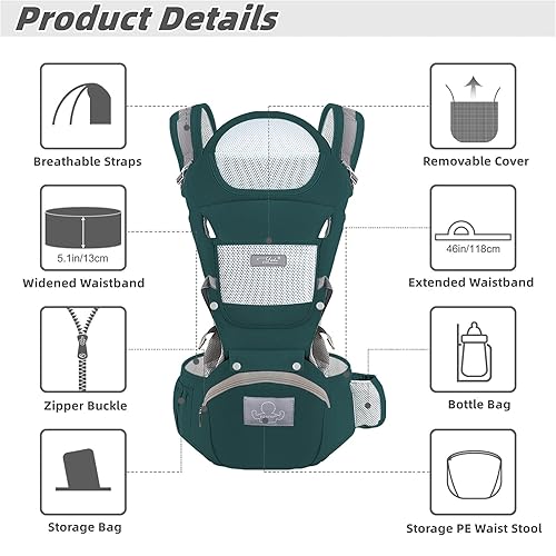 Baby Carrier Ergonomic Infant Carrier with Hip Seat Kangaroo Bag Soft Baby Carrier Newborn to Toddler 7-45lbs Front and Back Baby Holder Carrier for Men Dad Mom (Grey) - Jamouz