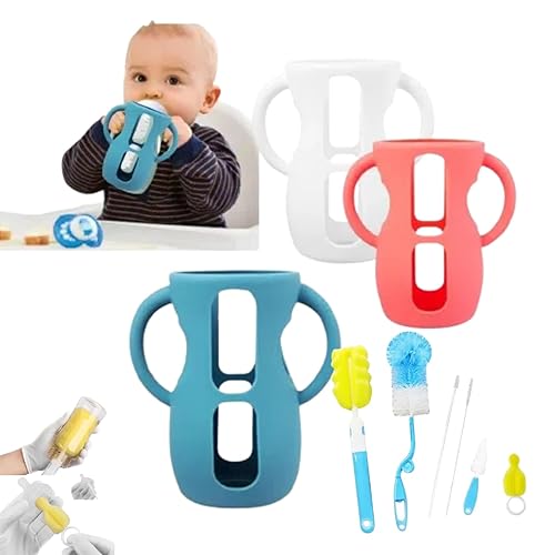 Silicone Sleeves with Handles Kit for Philips-Avent-Glass-Bottle, Compatible with Philips Avent Anti Colic Baby Bottles, Anti Breakage Baby Bottles Holder - Jamouz