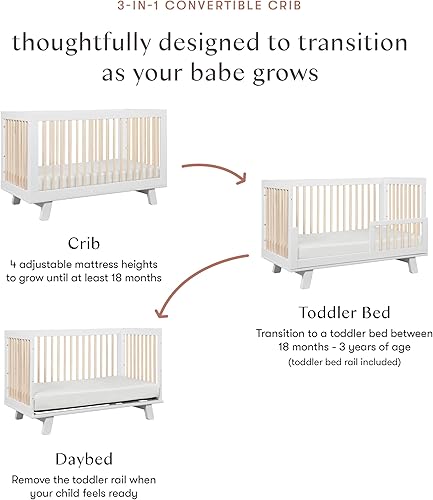 babyletto Hudson 3-in-1 Convertible Baby Crib with Toddler Bed & Daybed Conversion - Easy to Assemble - GREENGUARD Gold Certified w/ 4 Adjustable Mattress Heights - Natural - Jamouz