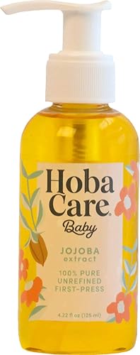 HobaCare 100% Pure Organic Jojoba Baby Oil - Unrefined and Cold Pressed Jojoba Oil - Body & Scalp Massaging Oil for Skin, Hair, and Nails - Helps to Fight Cradle Cap and Dry Skin (4.22 fl oz) - Jamouz