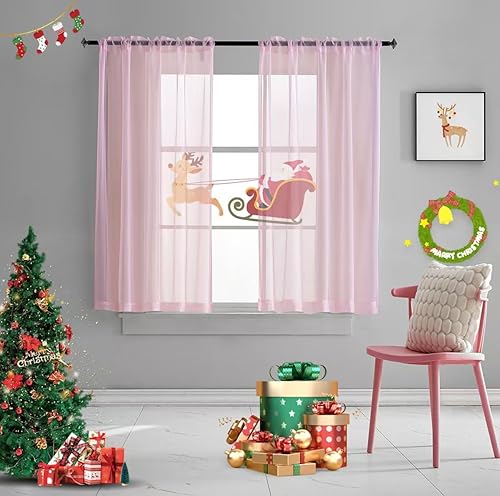 Christmas Baby Pink Sheer Pink Voile Curtains Short Translucent Solid Color 45 Inch Length Rod Pocket Baby Pink Sheers 45 Inches Long For Small Windows Bedroom Living Room Kitchen 2 Panels 52x45 - Jamouz