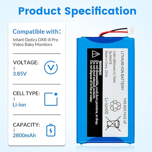 Replacement for Infant Optics DXR-8 Pro Battery Sp 554478 3.85V 2800mAh Lithium Ion Battery (Not Compatible with DXR-8 Baby Monitor) - Jamouz