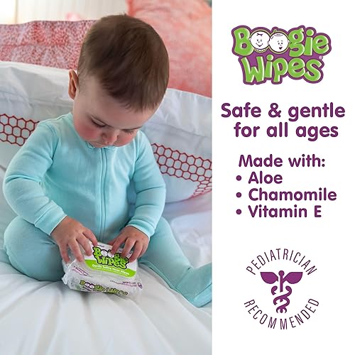 Saline Nose Wipes by Boogie, for Baby & Kids, Face, Hand & Body, FSA/HSA Eligible, Made with Vitamin E, Aloe, and Natural Saline, Unscented, 30 Count (Pack of 6) - Jamouz