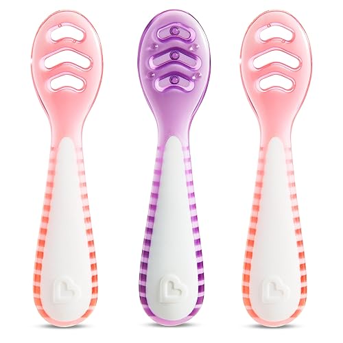 Munchkin® Gentle Dip™ Baby Spoons for Self Feeding and Baby Led Weaning, 3 Pack, Pink/Purple - Jamouz