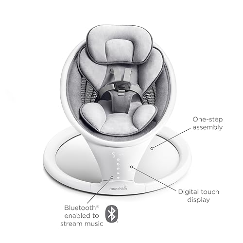 Munchkin Baby Swing, Portable and Lightweight, Bluetooth Enabled Electric Infant Rocker with Natural Sway in 5 Ranges of Motion, Newborn Nursery Essentials, White/Grey - Jamouz