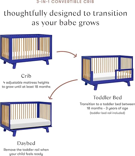 babyletto Hudson 3-in-1 Convertible Baby Crib with Toddler Bed & Daybed Conversion - Easy to Assemble - GREENGUARD Gold Certified w/ 4 Adjustable Mattress Heights - Natural - Jamouz