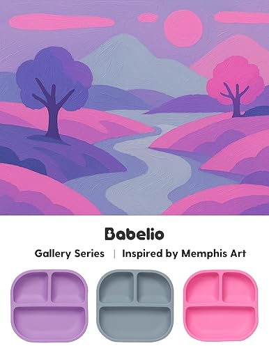 BABELIO Powerful Suction Plates for Baby and Toddler, 100% Food Grand Silicone, Divided, BPA Free, Microwave & Dishwasher Safe, Stay Put, 3 Pack - Jamouz