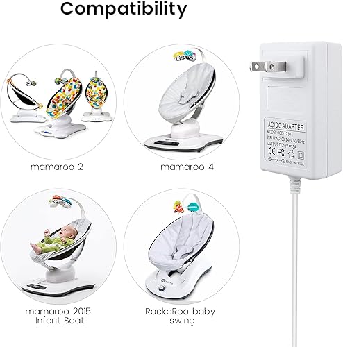 10 ft Power Cord for 4moms mamaRoo 4, 12V 3A Charger for RockaRoo Baby Swing, AC Adapter, White - Jamouz