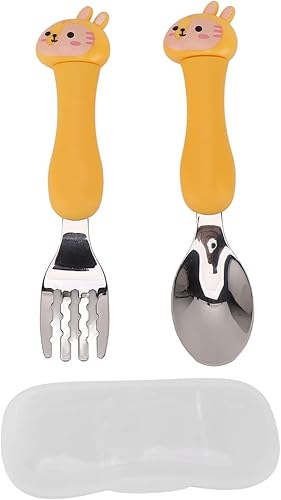 Fork Spoon Stainless Steel Cartoon Pp Stainless Steel Forking Cute Tableware Kitchen Animals Cooking Tableware for Kid, Silver Spoons (Squirrel) - Jamouz