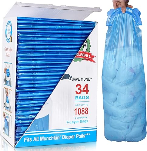 Diaper Pail Refill Bags, 1088 Counts, 34 Bags, Fully Compatible with Arm&Hammer Disposal System - Jamouz