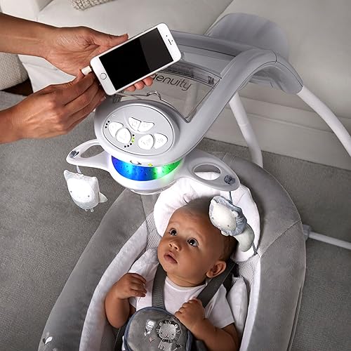 Ingenuity InLighten 5-Speed Baby Swing - Swivel Infant Seat, 5 Point Safety Harness, Nature Sounds, Lights - Nally Owl - Jamouz